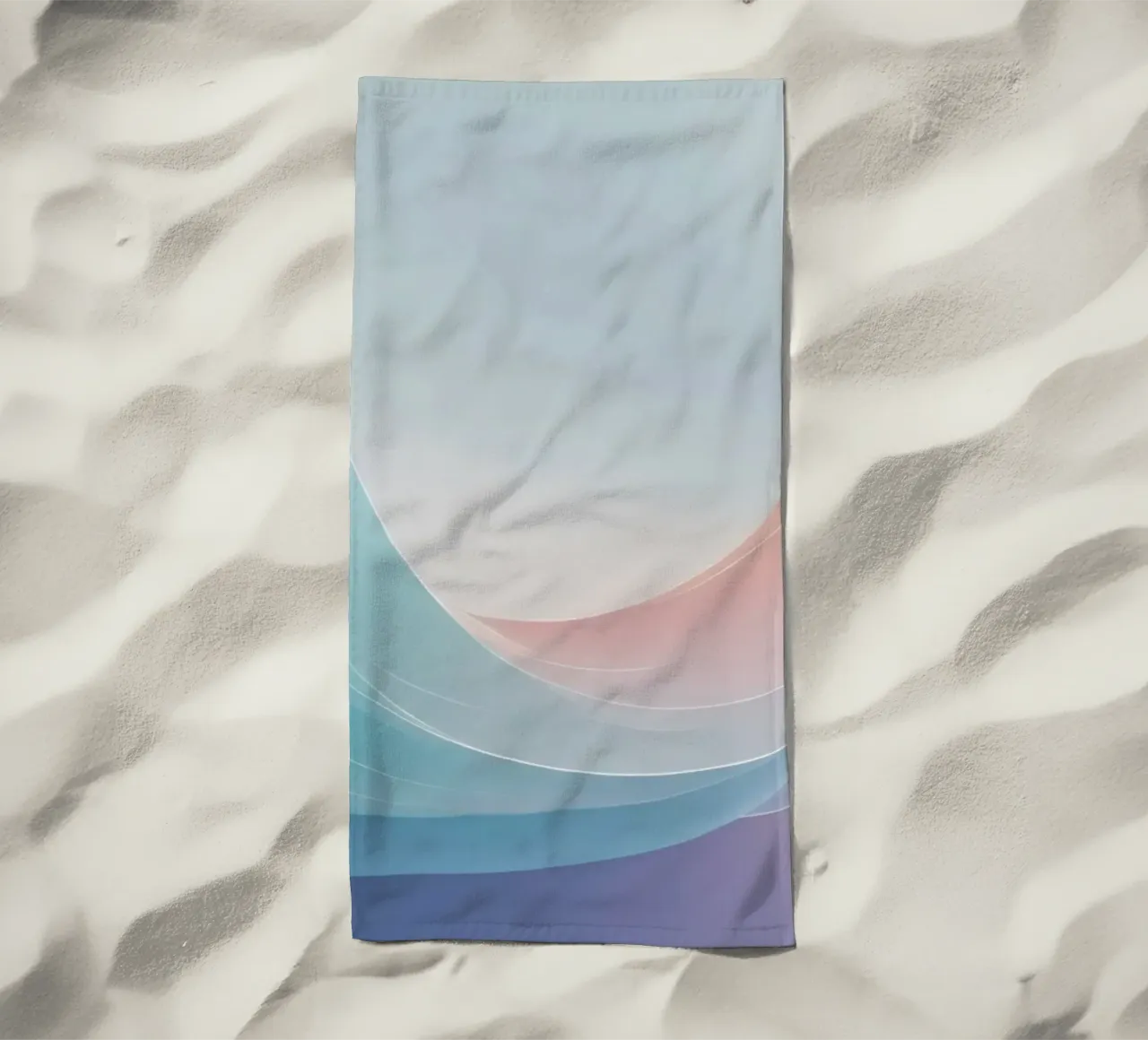 Soft pastel waves create an ethereal background beach towel by DesignDoodle