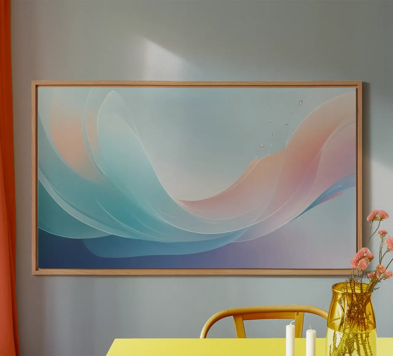 Soft pastel waves create an ethereal background alu-dibond by DesignDoodle