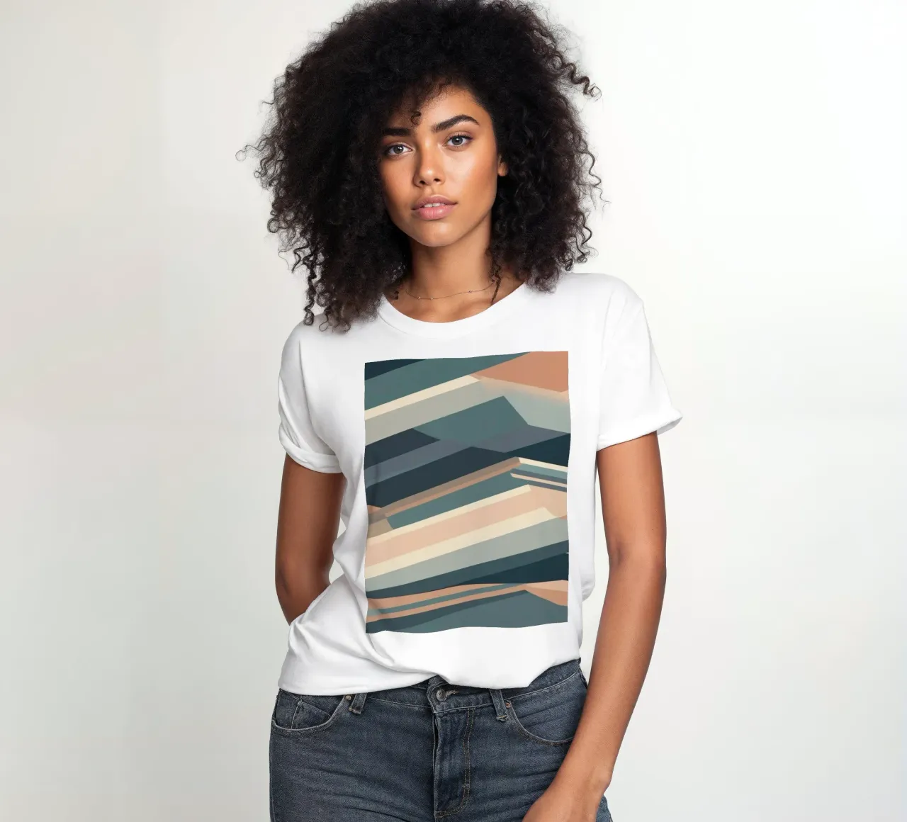 abstract design features layered geometric shapes modern art women's fitted t-shirt by DesignDoodle