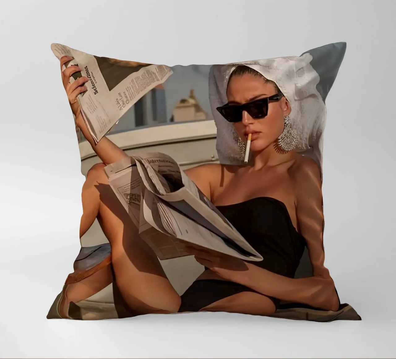 Smoking girls decorative cushion by Takeme
