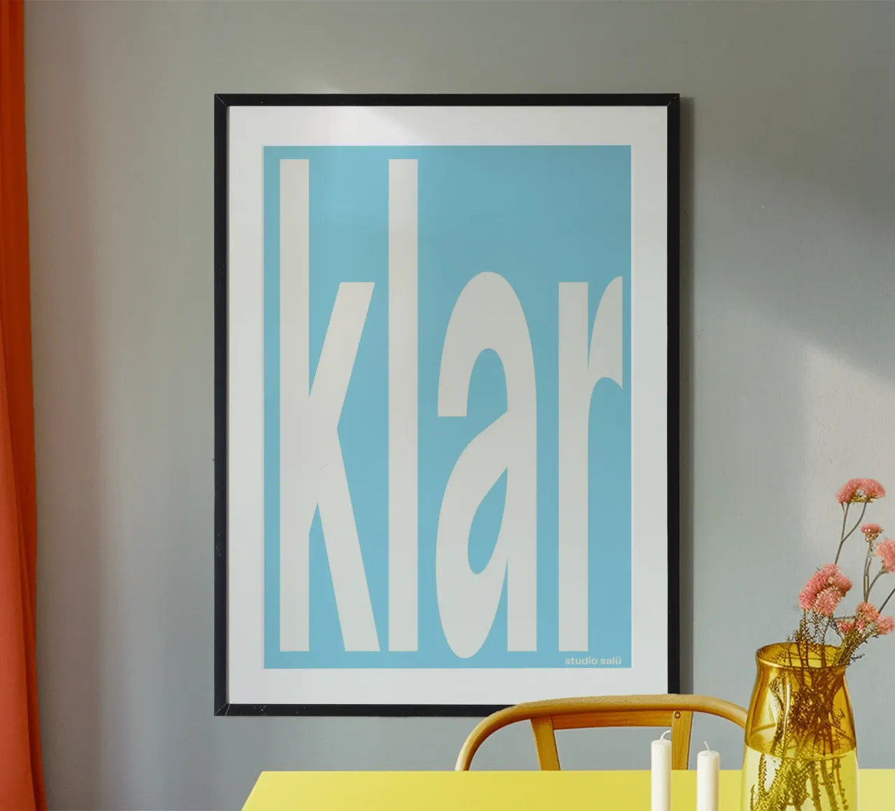 Typo »klar« hellblau hahnemühle de studio salü