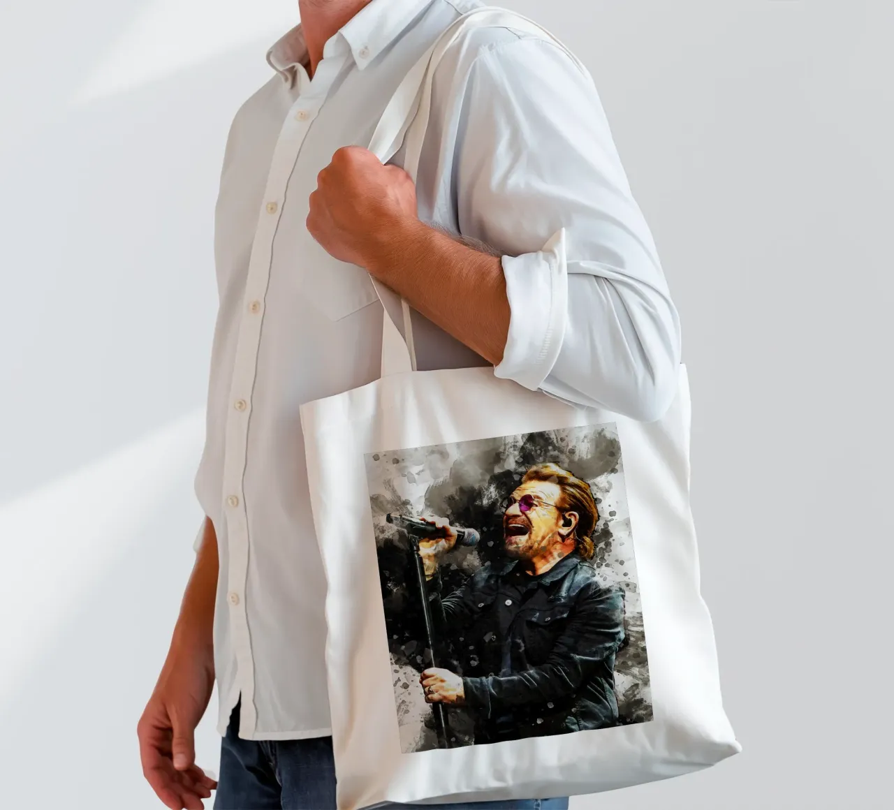 Smudge Portrait Bono U2 tote bag by Gunawan Rb