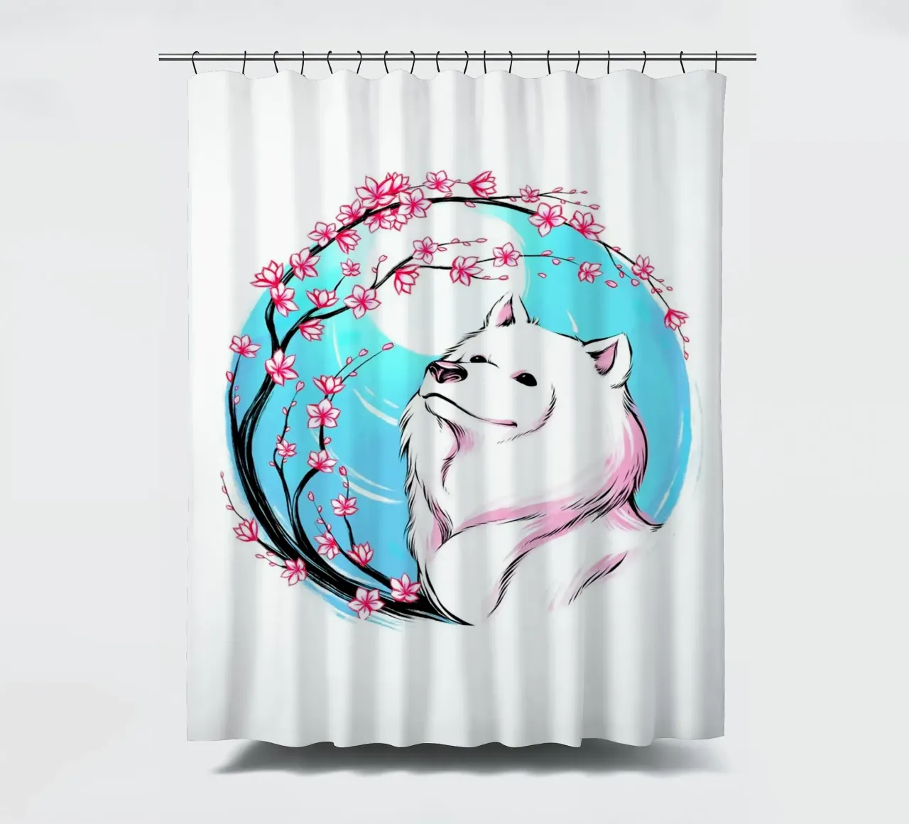 Samoyed Sakura shower curtain by Tobe Fonseca