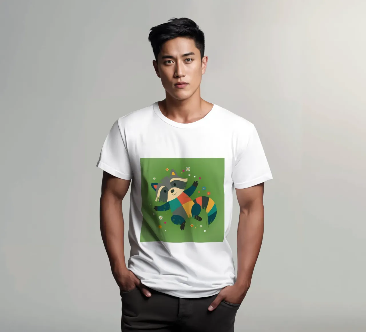 Procione sdraiato nell'erba - design giocoso per bambini t-shirt da namosh