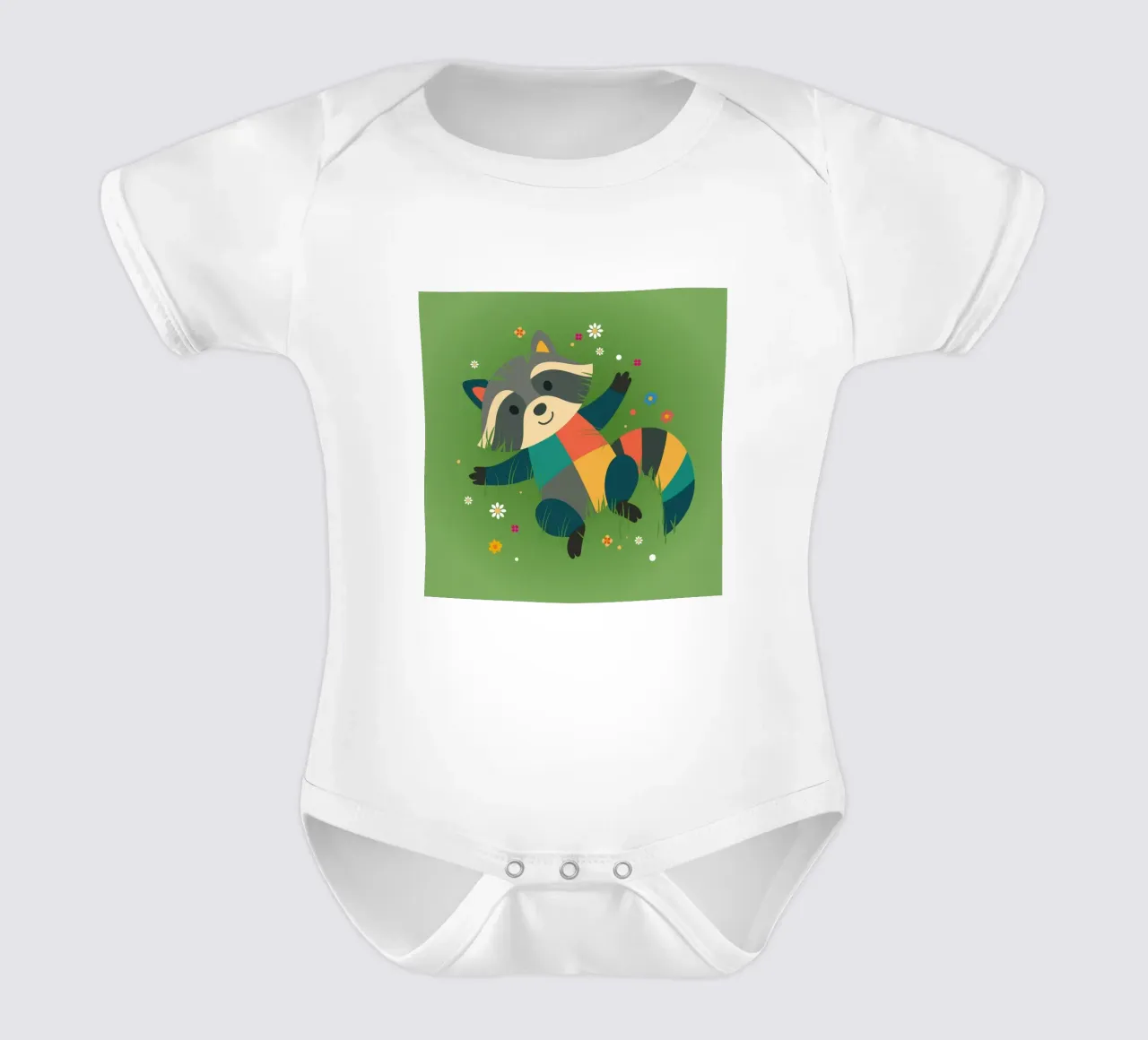 Procione sdraiato nell'erba - design giocoso per bambini body neonato maniche corte da namosh