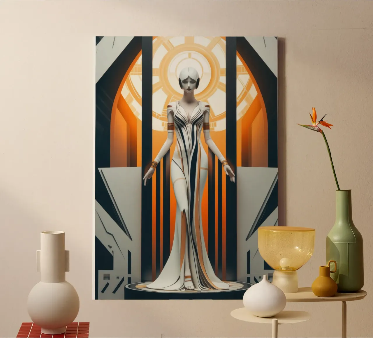 Art Deco Vrouw canvas met Baklijst van Artful Muse