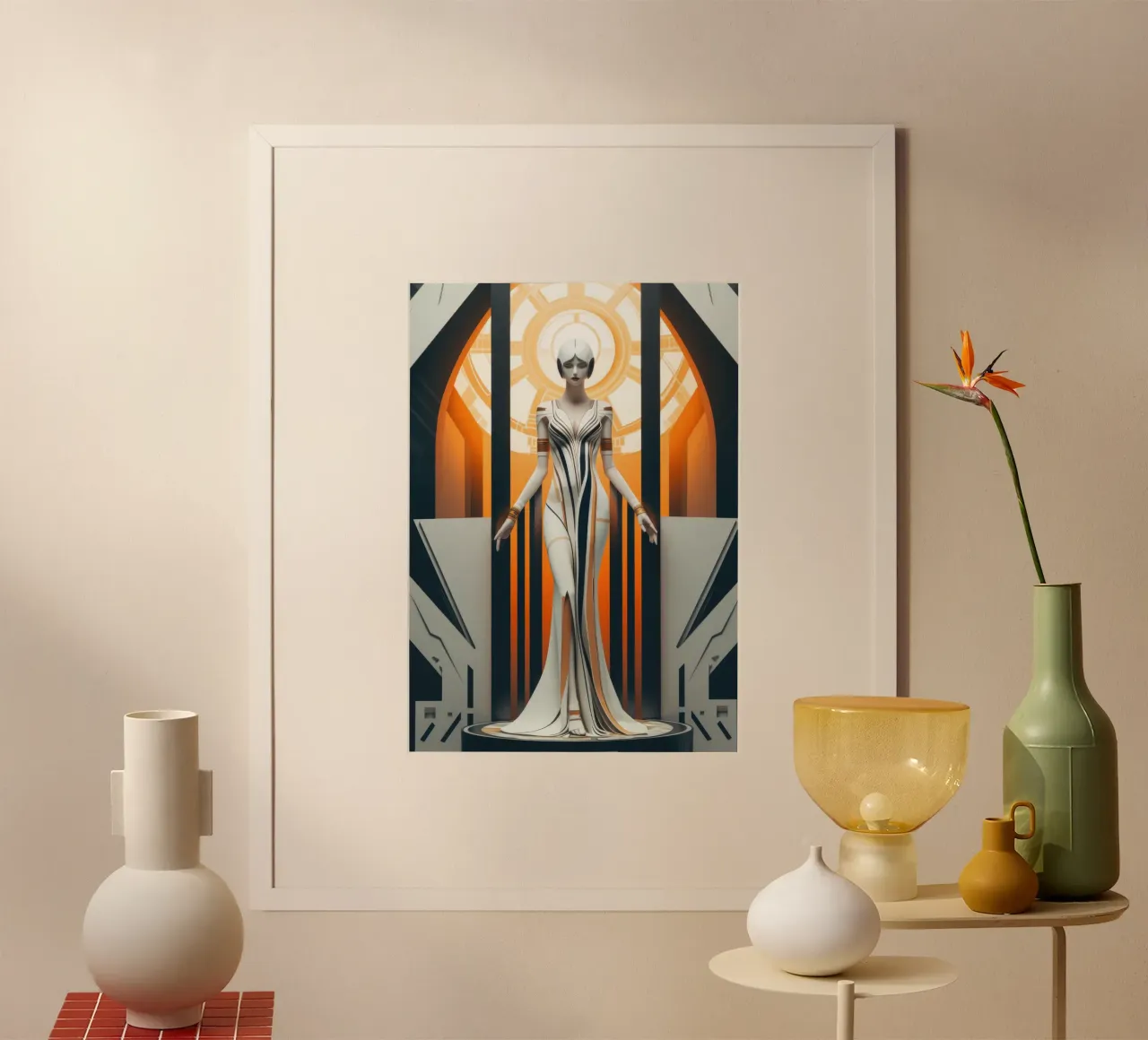 Art Deco Frau Poster mit Holzrahmen von Artful Muse