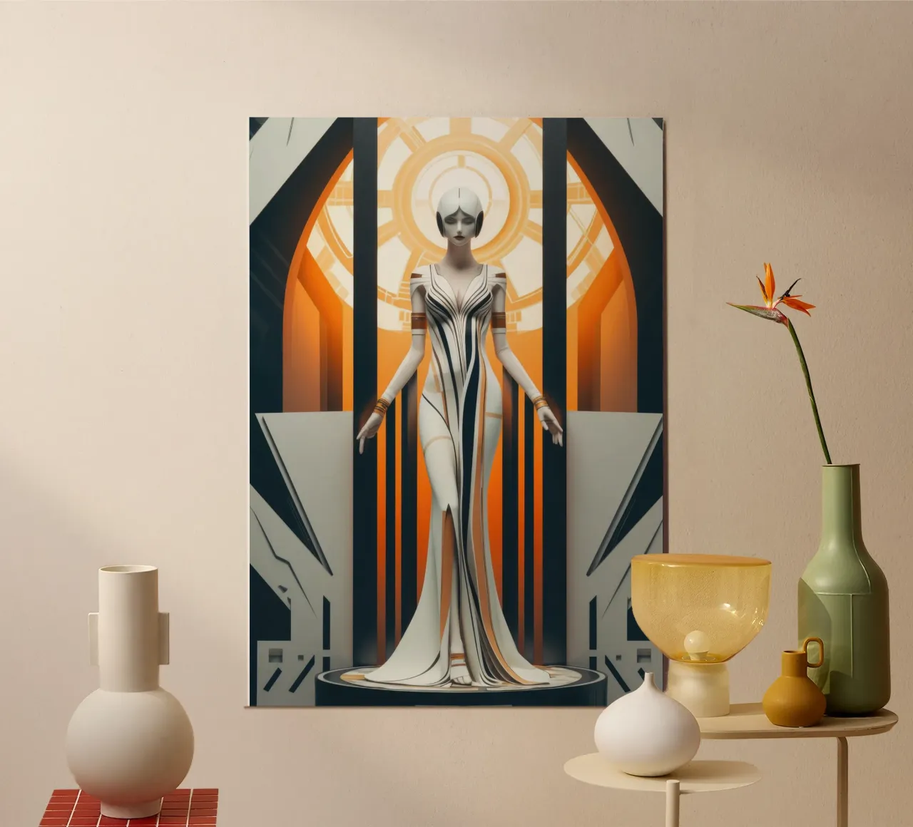 Art Deco Frau Poster mit Holzrahmen von Artful Muse