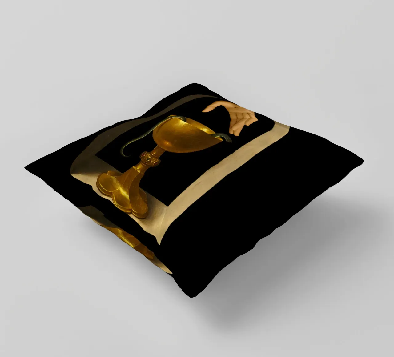 The hand of sorrow touch the holy snake decorative cushion by PicturaCollage