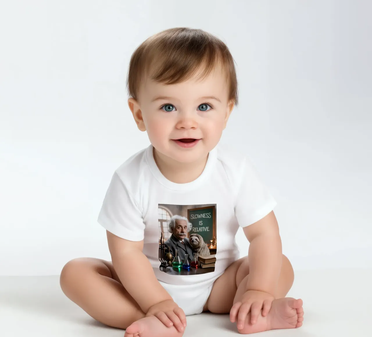 Tiere und Schule: Faultier und Albert Einstein, Langsamkeit Kurzarm Babybody von SlothStella