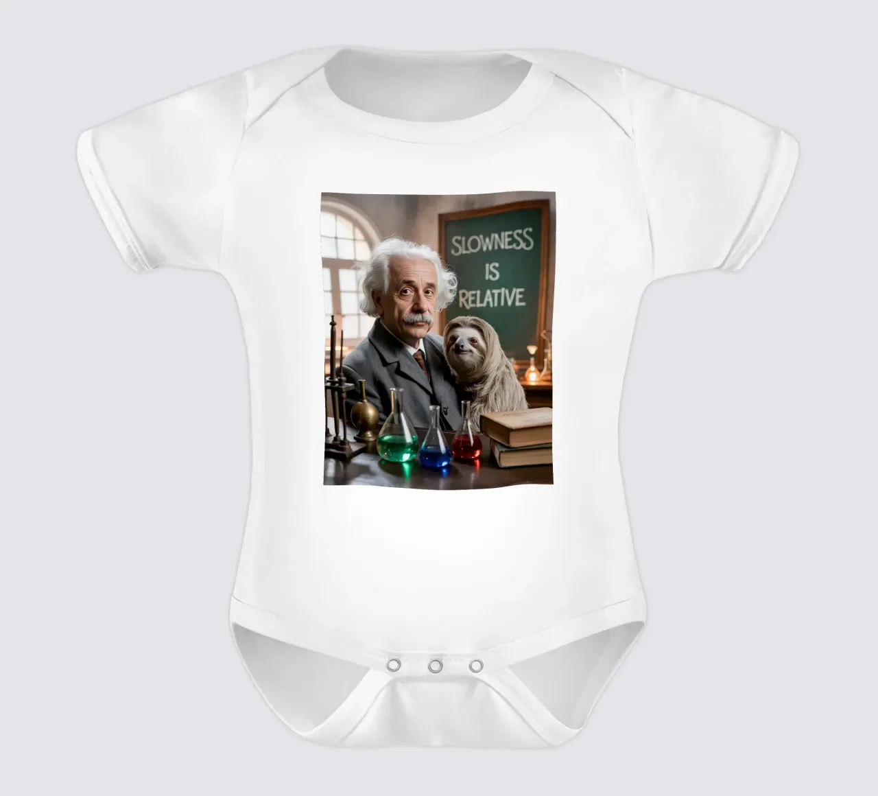 Tiere und Schule: Faultier und Albert Einstein, Langsamkeit Kurzarm Babybody von SlothStella