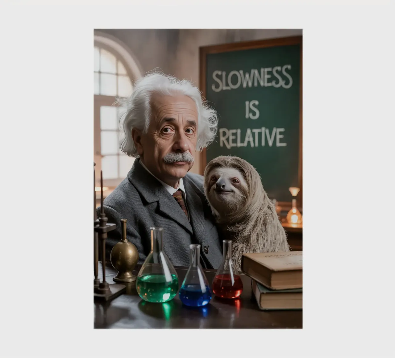 Animals and school: sloth and Albert Einstein, slowness notebook by SlothStella