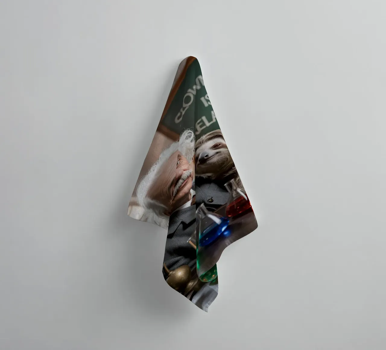 Animals and school: sloth and Albert Einstein, slowness towel by SlothStella