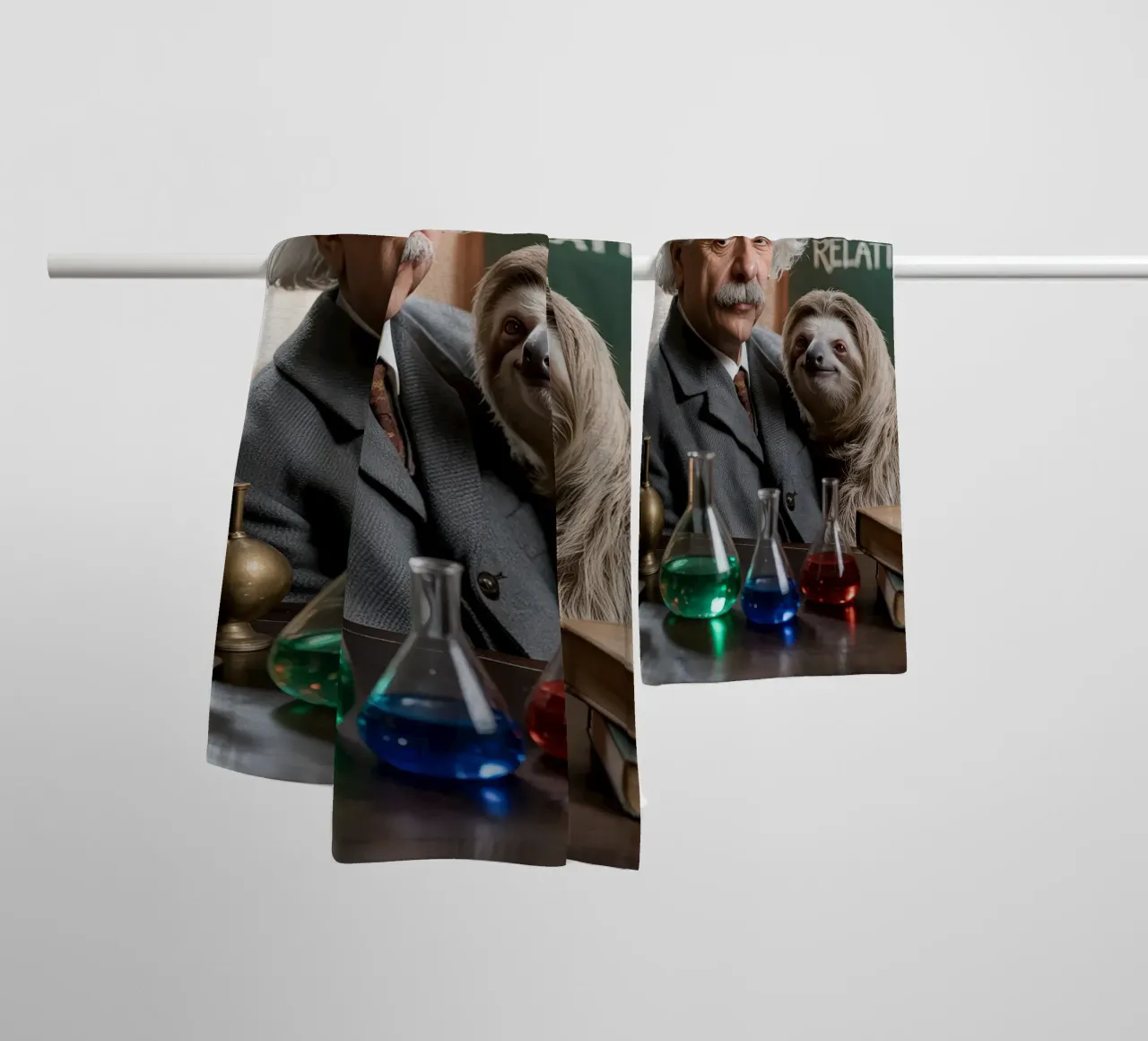 Animals and school: sloth and Albert Einstein, slowness towel by SlothStella
