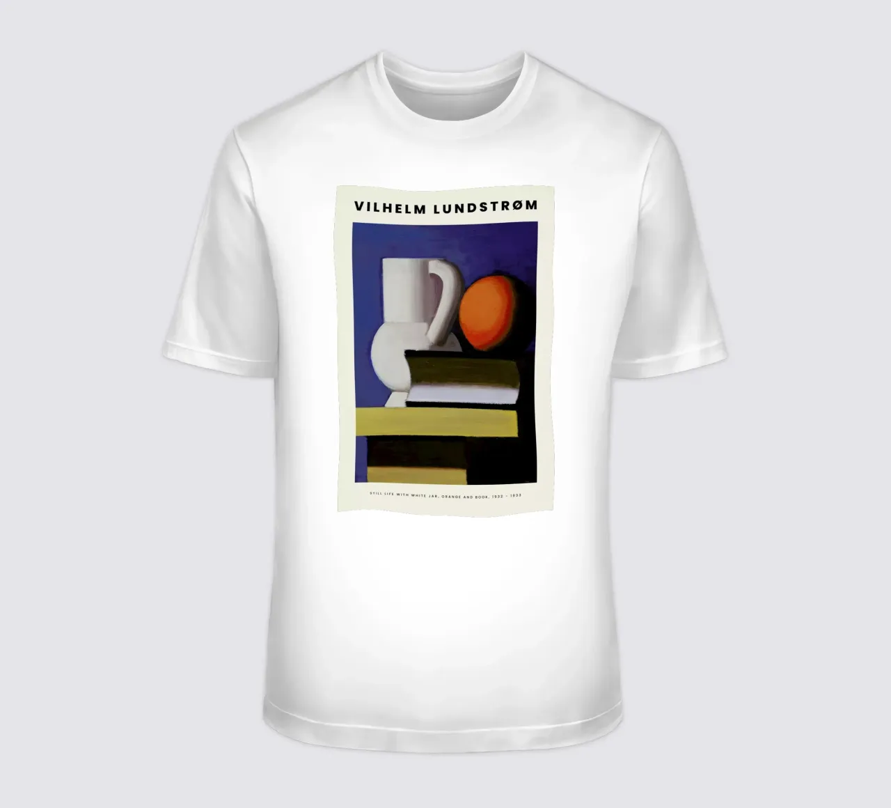 Lundstrøm - Still Life with White Jar, Orange and Book t-shirt da Vintage by JUNIQE