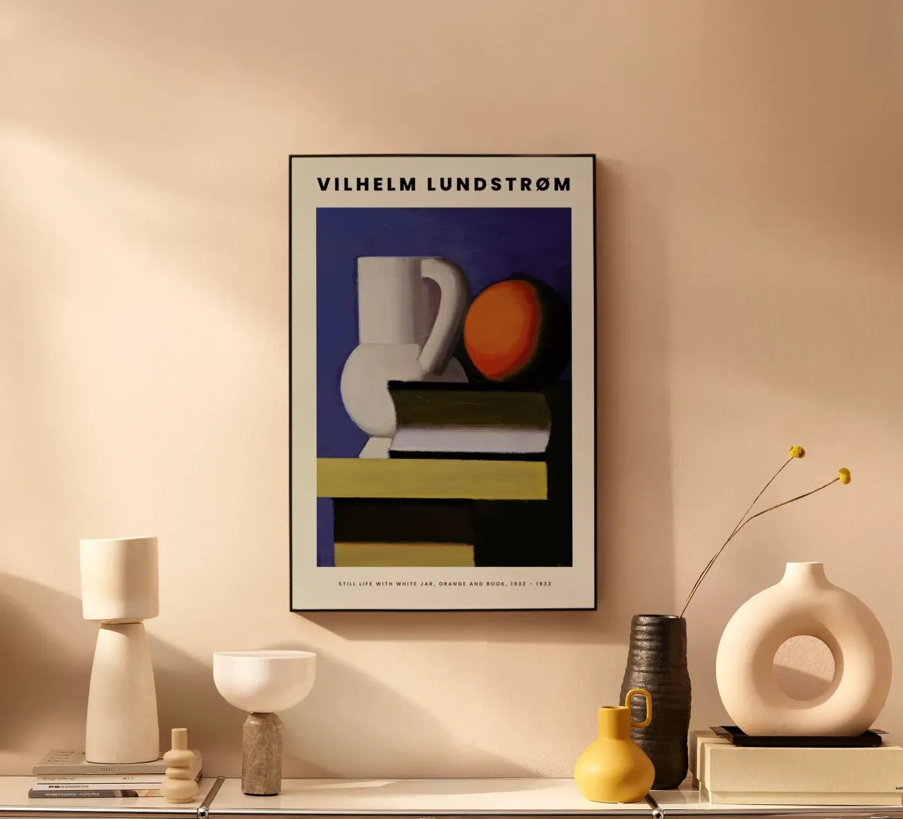 Lundstrøm - Still Life with White Jar, Orange and Book plexiglass da Vintage by JUNIQE