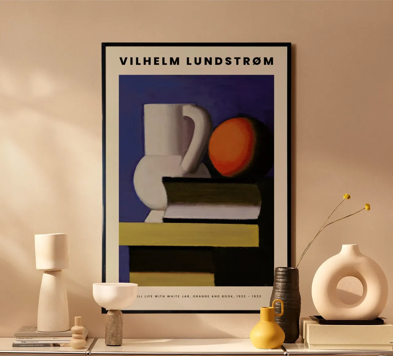 Lundstrøm - Still Life with White Jar, Orange and Book poster da Vintage by JUNIQE