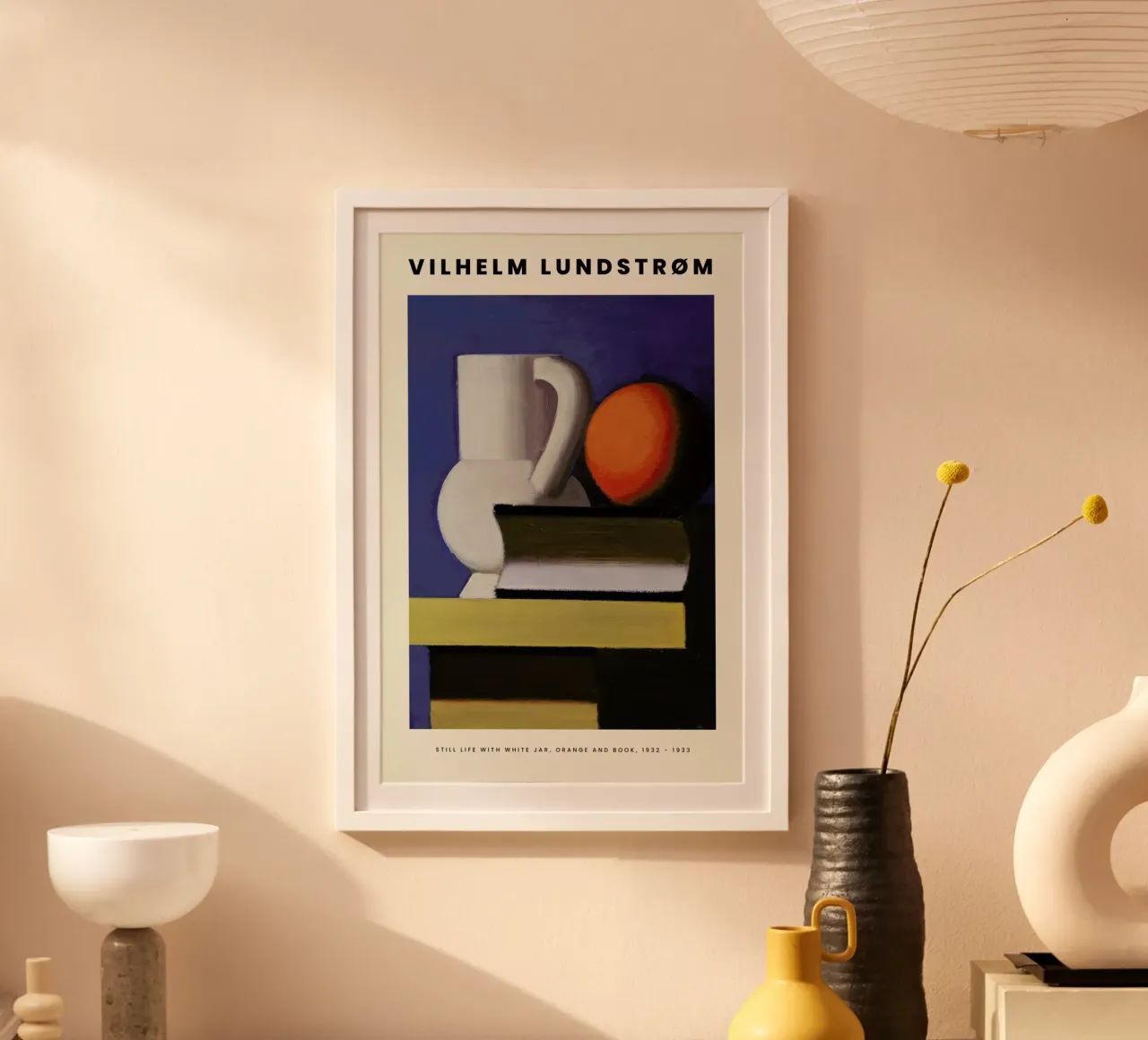 Lundstrøm - Still Life with White Jar, Orange and Book poster da Vintage by JUNIQE