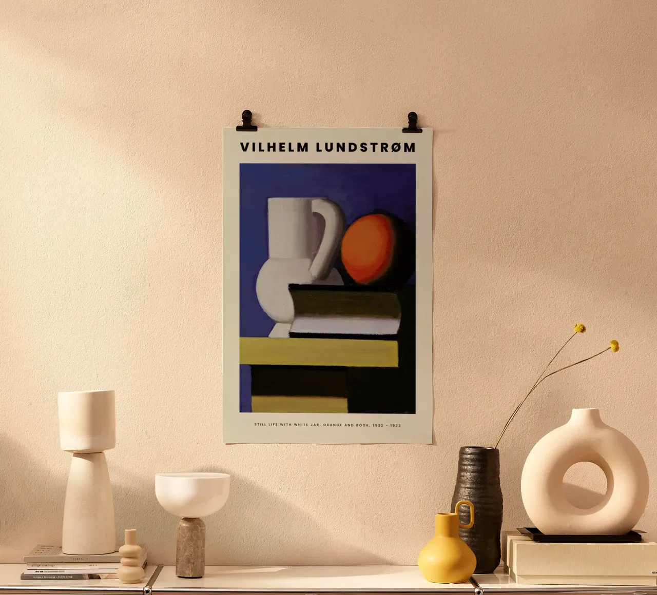 Lundstrøm - Still Life with White Jar, Orange and Book poster da Vintage by JUNIQE
