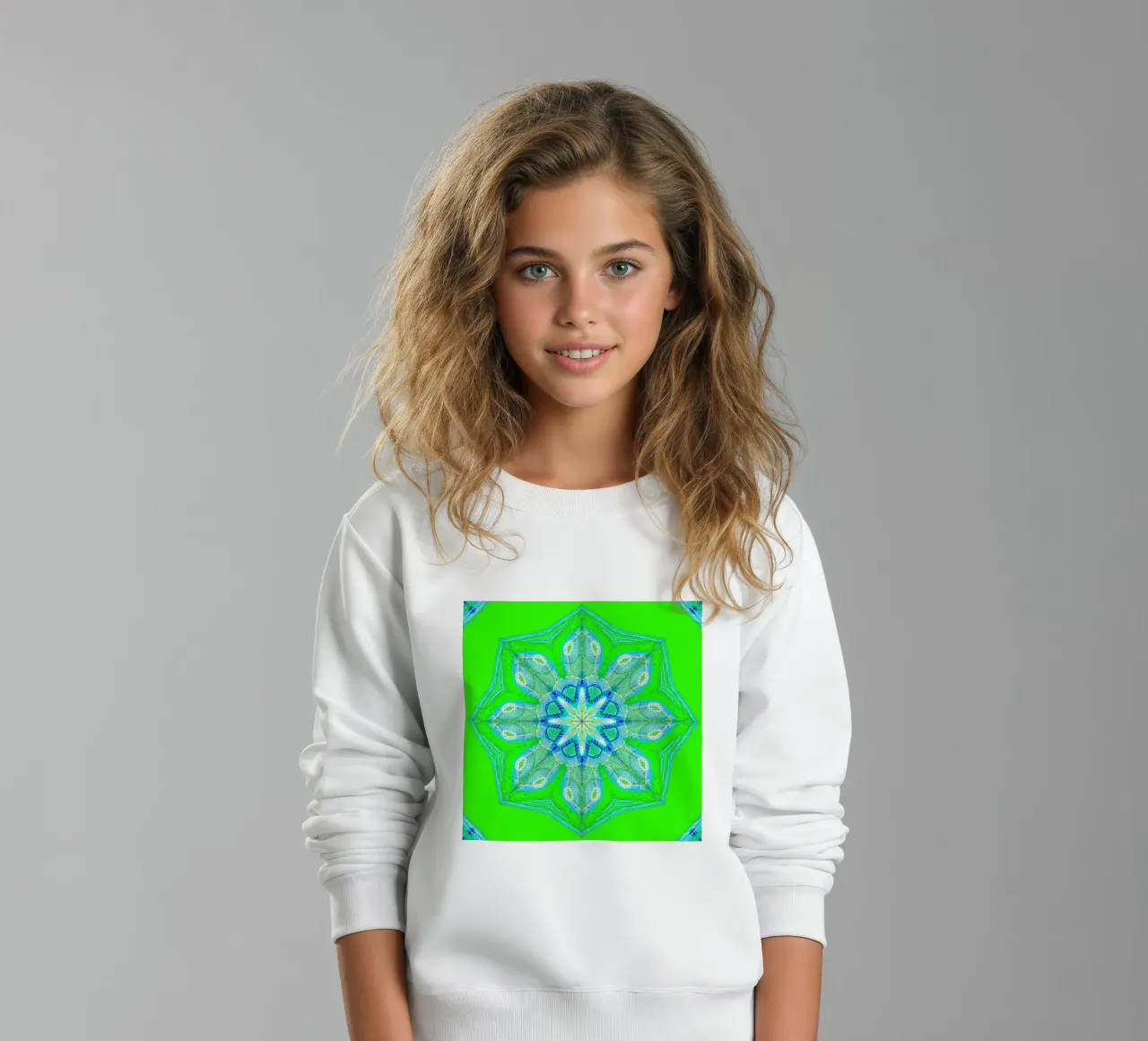 Kaleidoscope - Abstract in green/turquoise kids sweatshirt by Gürsel Yesil Digital Art