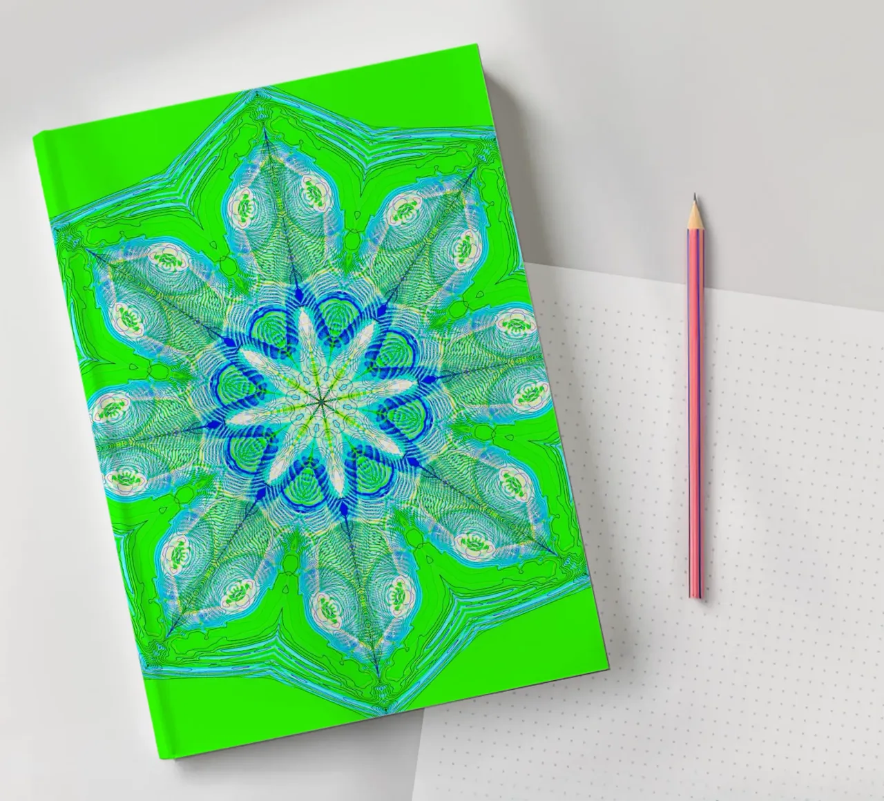 Kaleidoscope - Abstract in green/turquoise notebook by Gürsel Yesil Digital Art