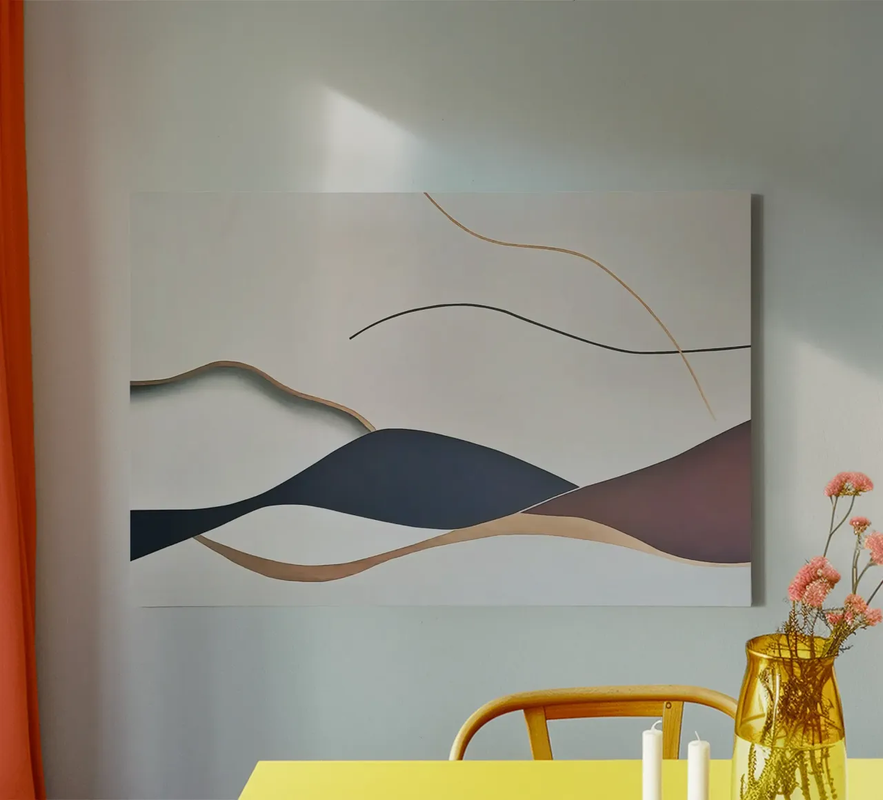 Abstracte golven in zachte aardetinten canvas van Artbyvo