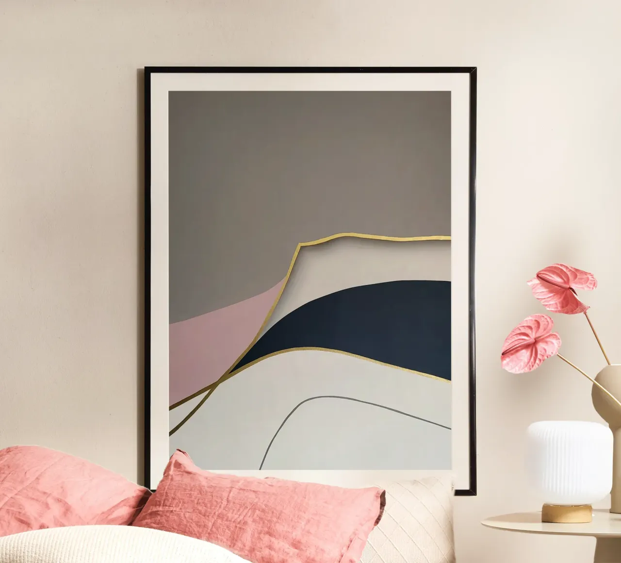 Soft Layers in Pink, Grey and Gold hahnemühle by Artbyvo