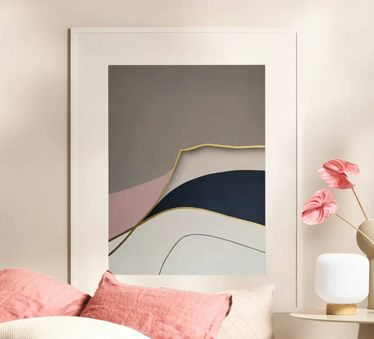 Soft Layers in Pink, Grey and Gold hahnemühle by Artbyvo