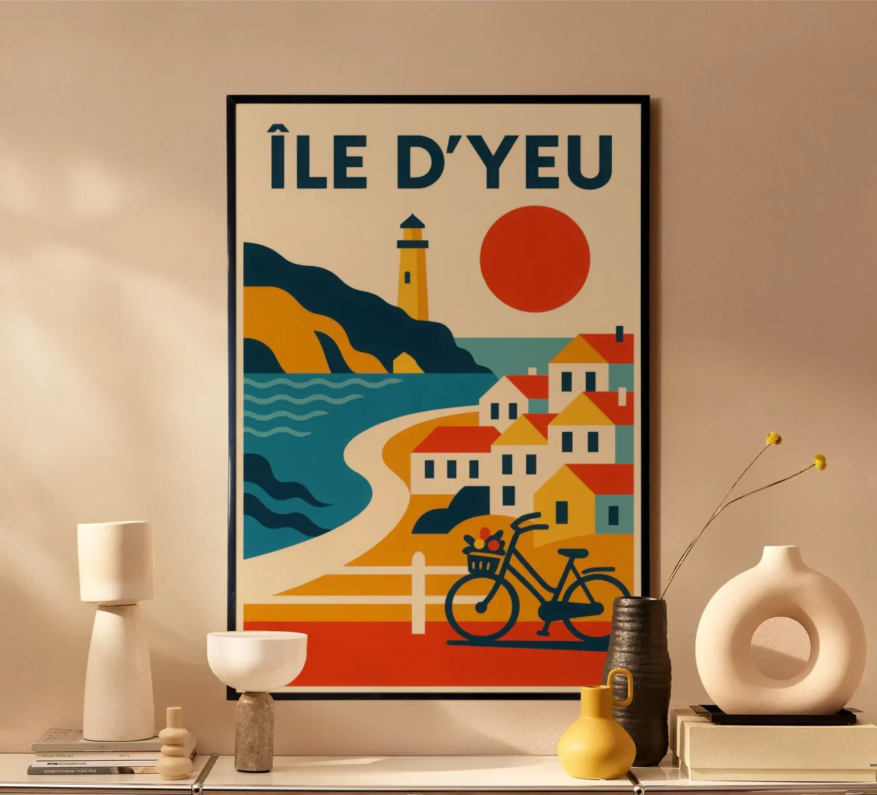 Île d'Yeu, la dolcezza dell'Atlantico e il fascino del ciclismo poster con telaio in legno da JETLAG | affiches voyage