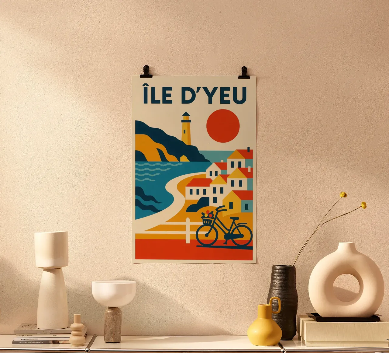 Île d'Yeu, la dolcezza dell'Atlantico e il fascino del ciclismo poster con telaio in legno da JETLAG | affiches voyage