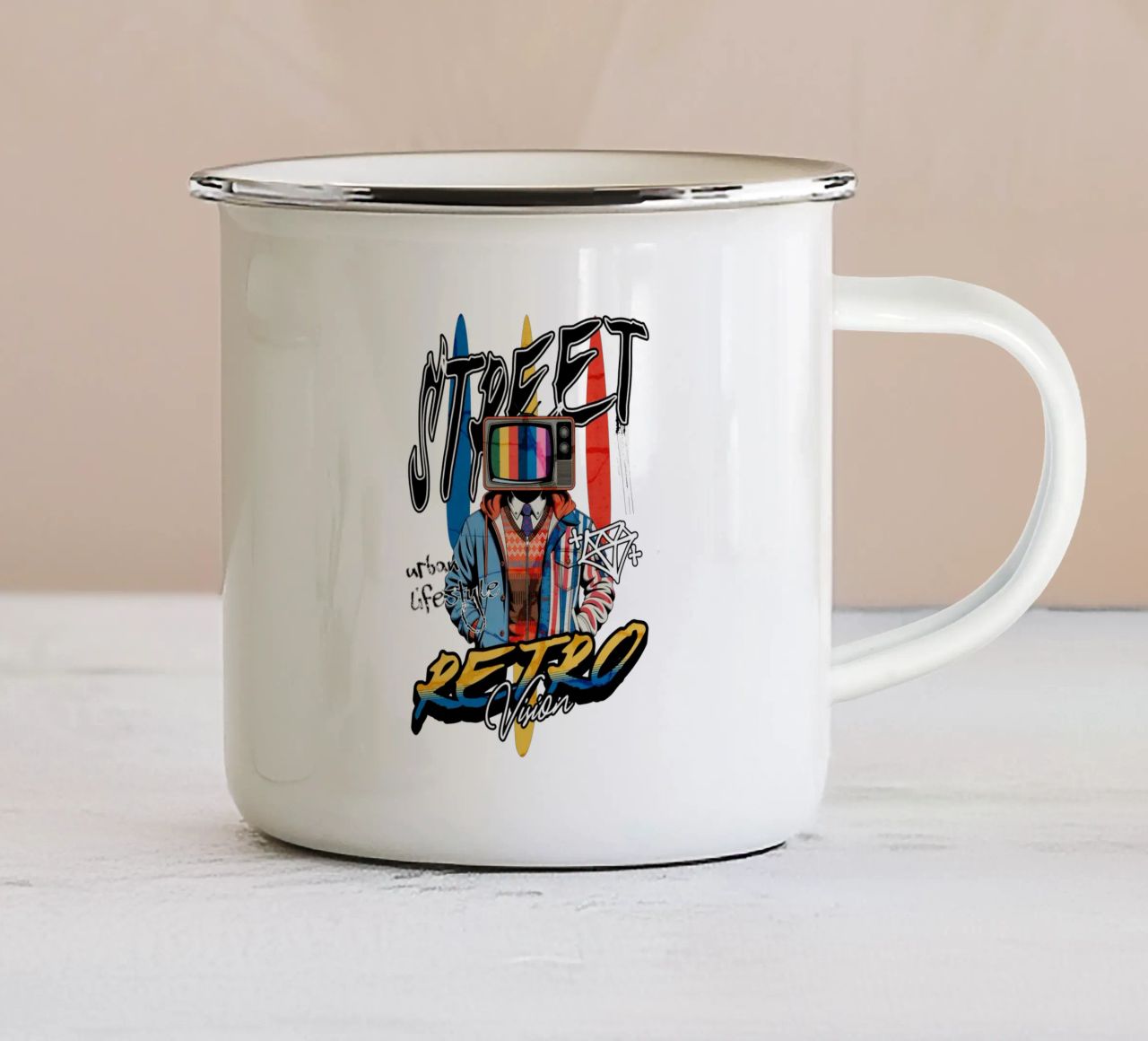 Street Retro Vibes tazza in smalto da artelevenstudio