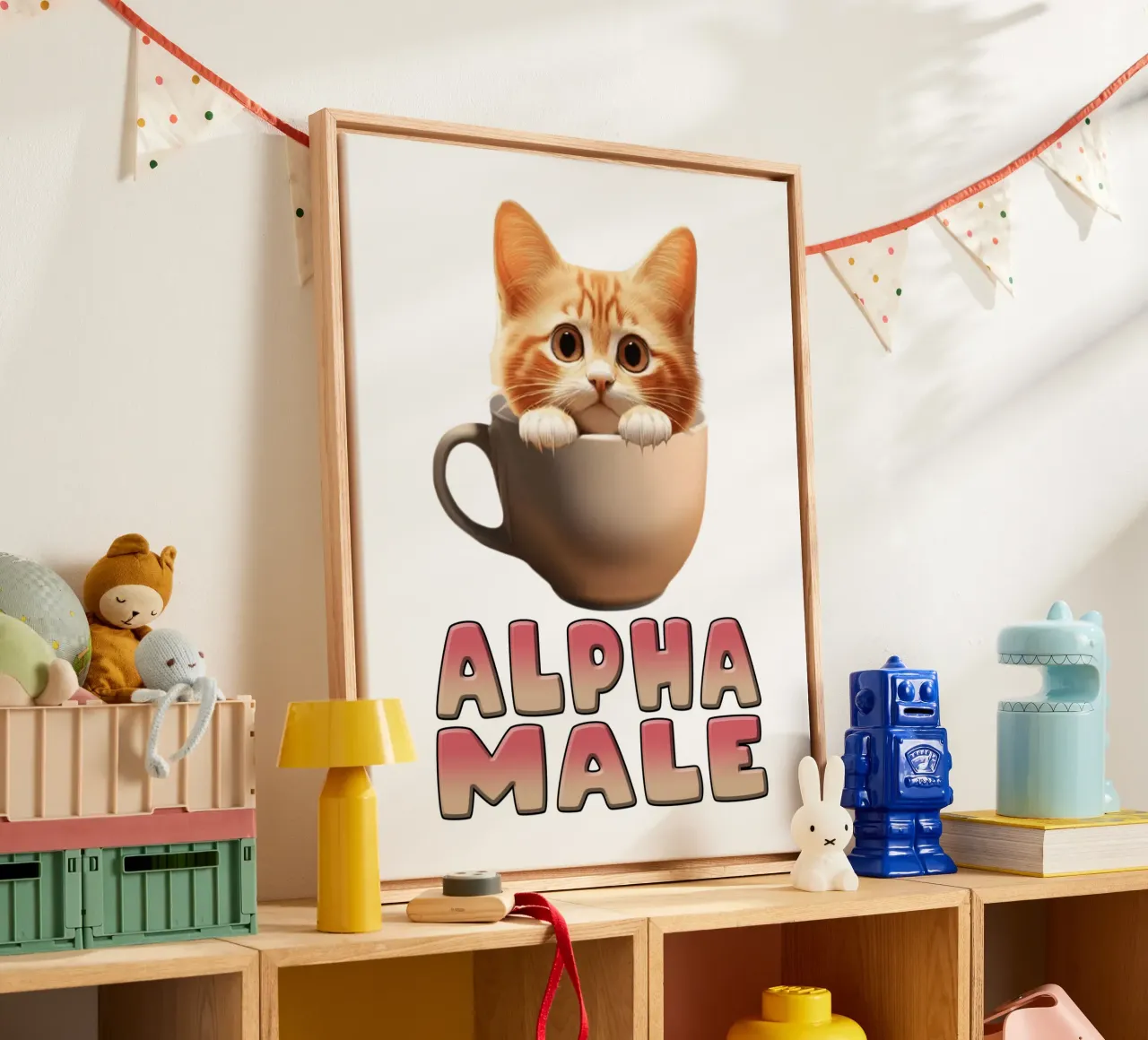 Alpha Mannetje Grappig Poesje kunst canvas met Baklijst van the gondals