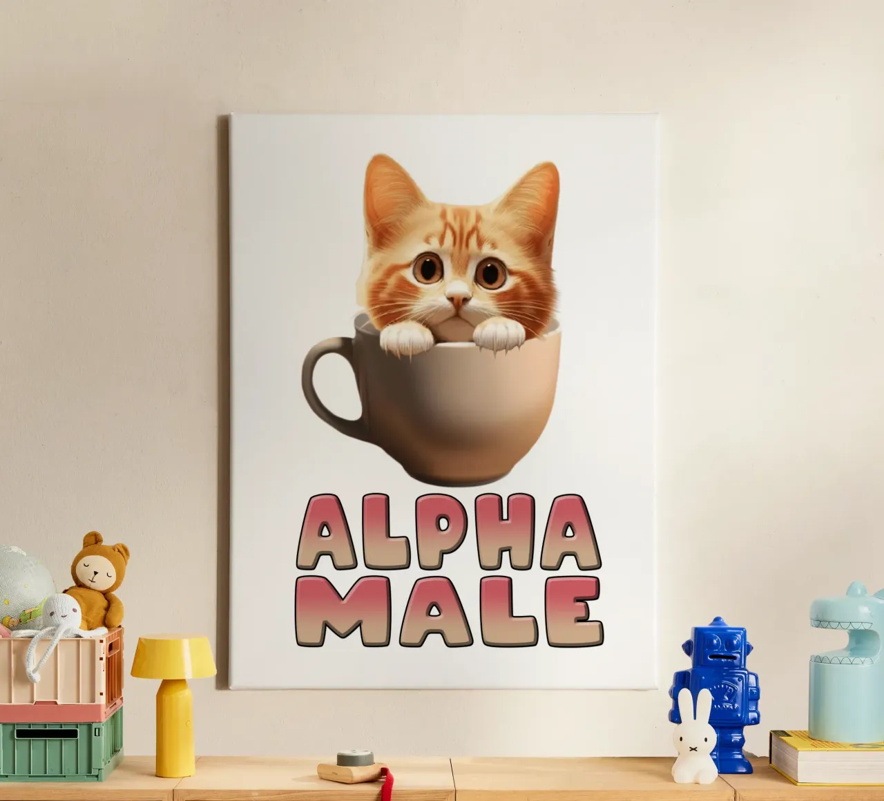 Alpha Mannetje Grappig Poesje kunst canvas met Baklijst van the gondals