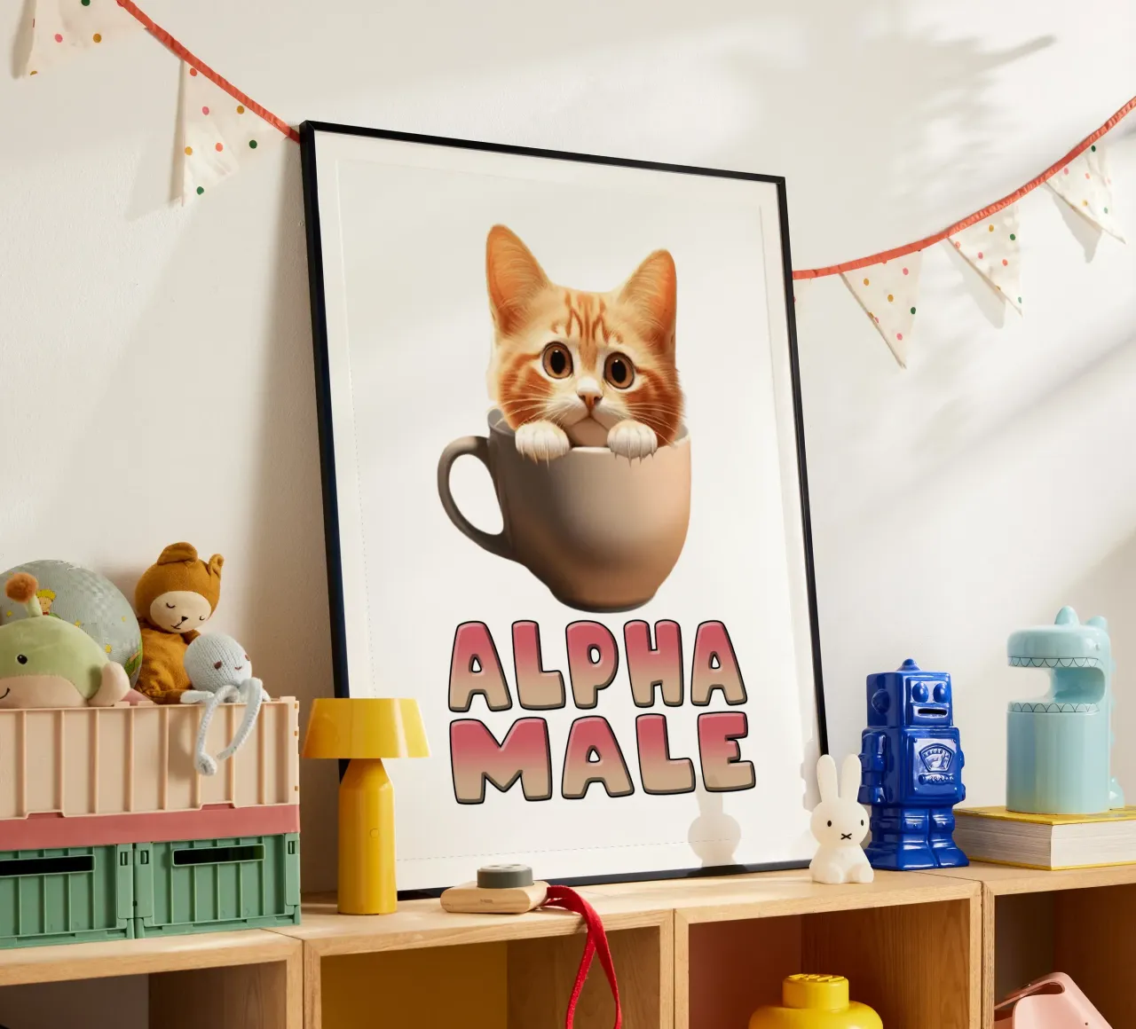 Maschio Alfa Arte divertente del gattino poster con telaio in alluminio da the gondals