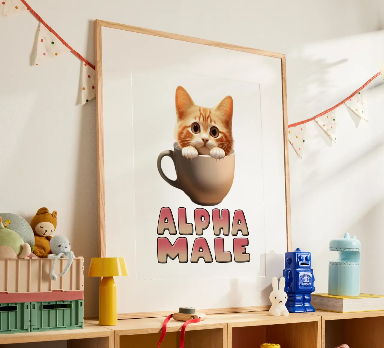 Maschio Alfa Arte divertente del gattino poster con telaio in alluminio da the gondals