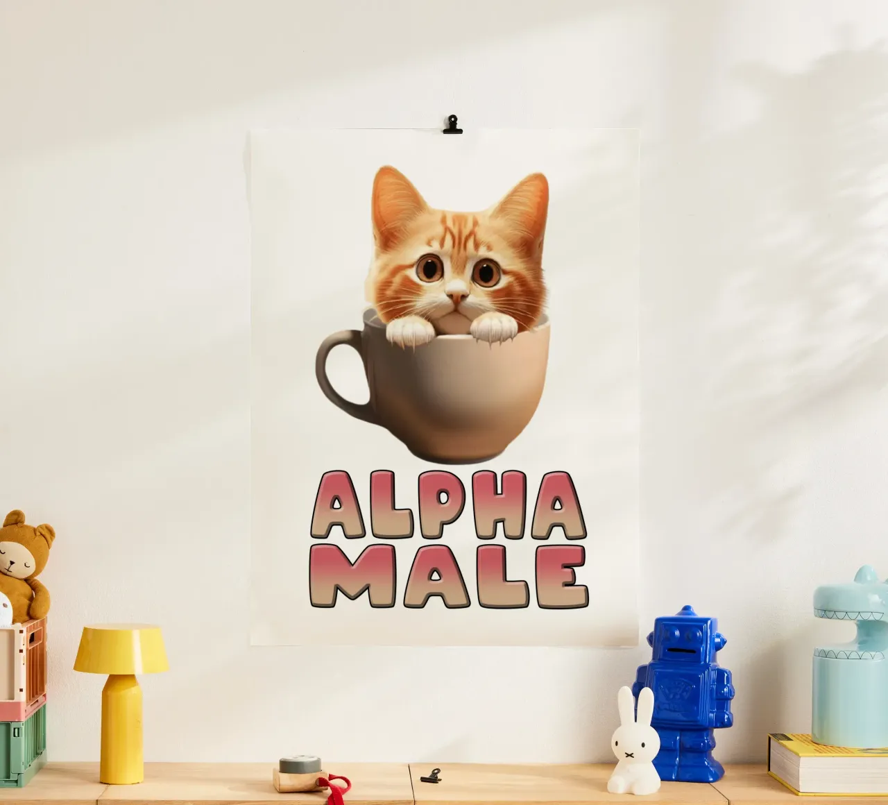 Maschio Alfa Arte divertente del gattino poster con telaio in alluminio da the gondals