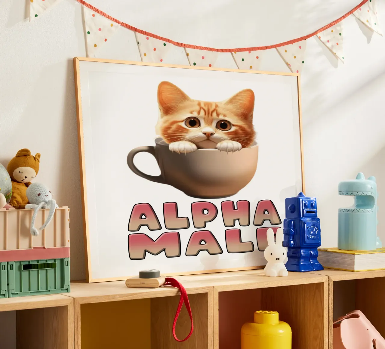 Maschio Alfa Arte divertente del gattino poster con telaio in alluminio da the gondals
