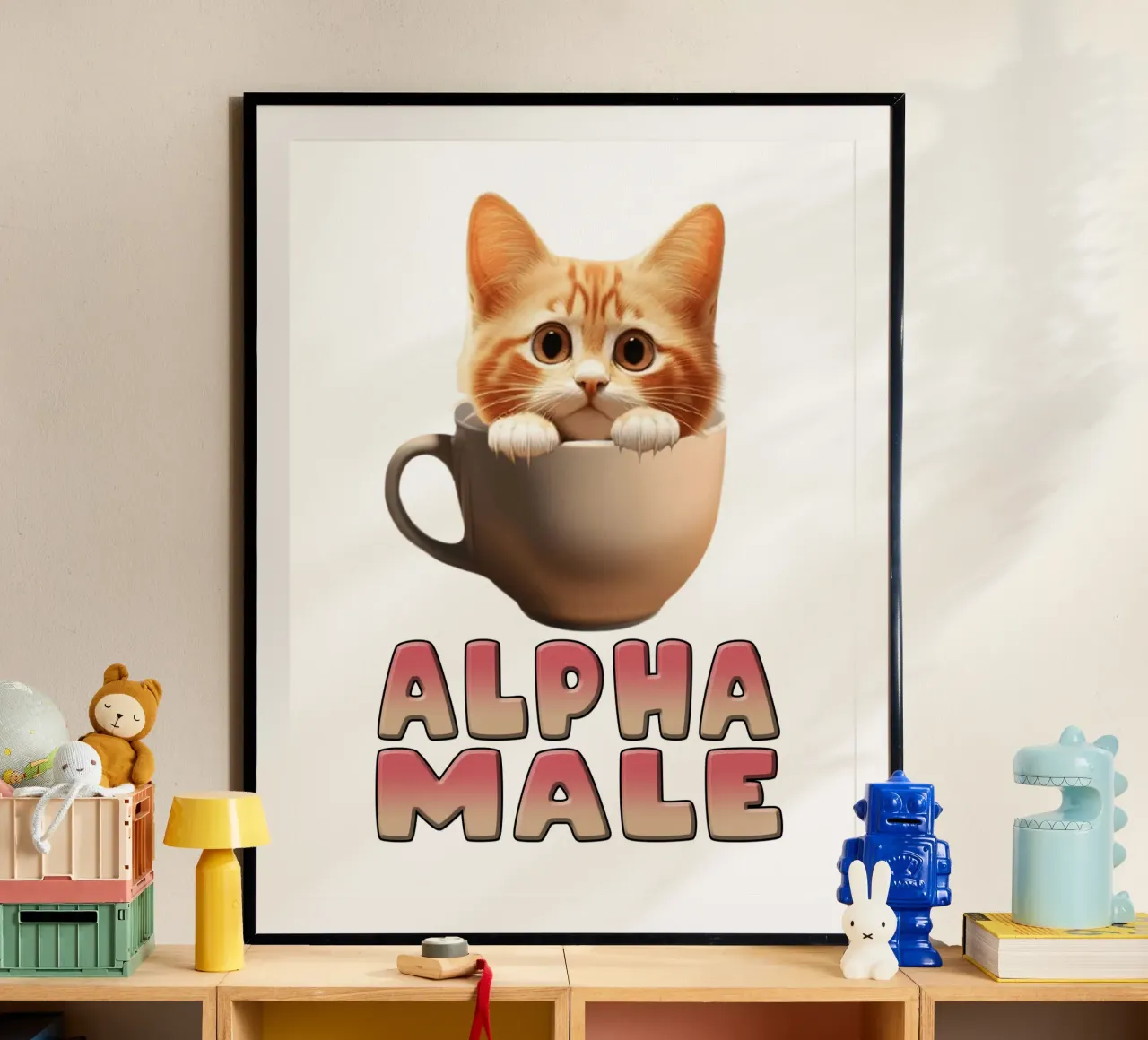 Maschio Alfa Arte divertente del gattino poster con telaio in alluminio da the gondals