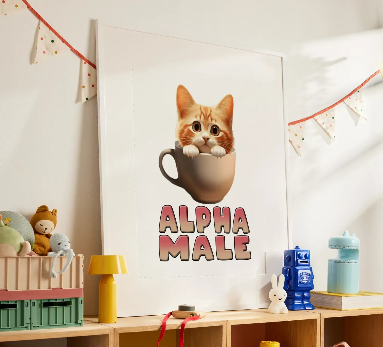 Maschio Alfa Arte divertente del gattino poster con telaio in alluminio da the gondals