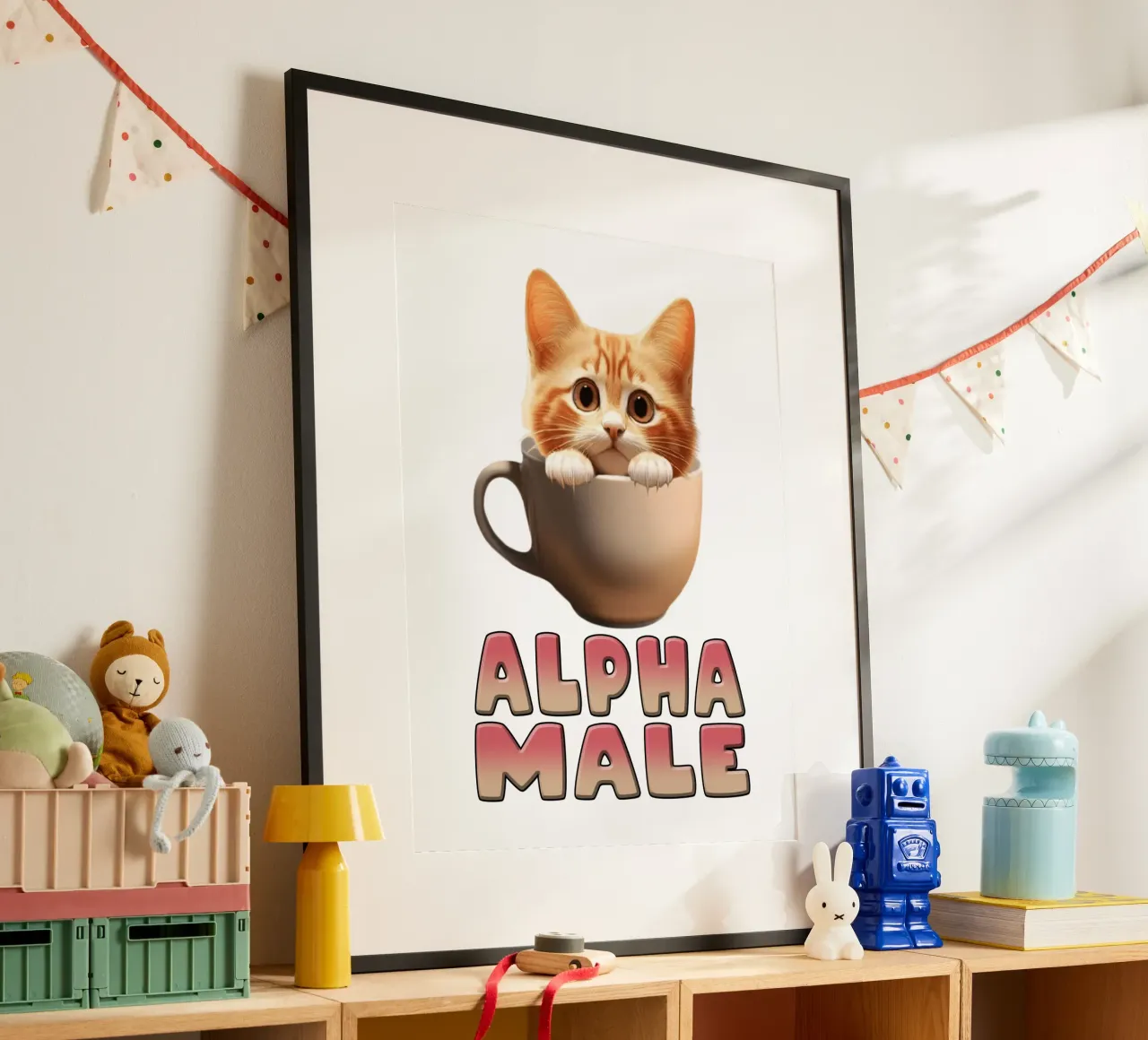 Maschio Alfa Arte divertente del gattino poster con telaio in alluminio da the gondals