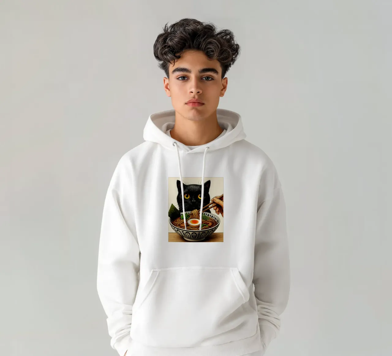 Gatto nero che spera nel design artistico di Ramen felpa con cappuccio da the gondals