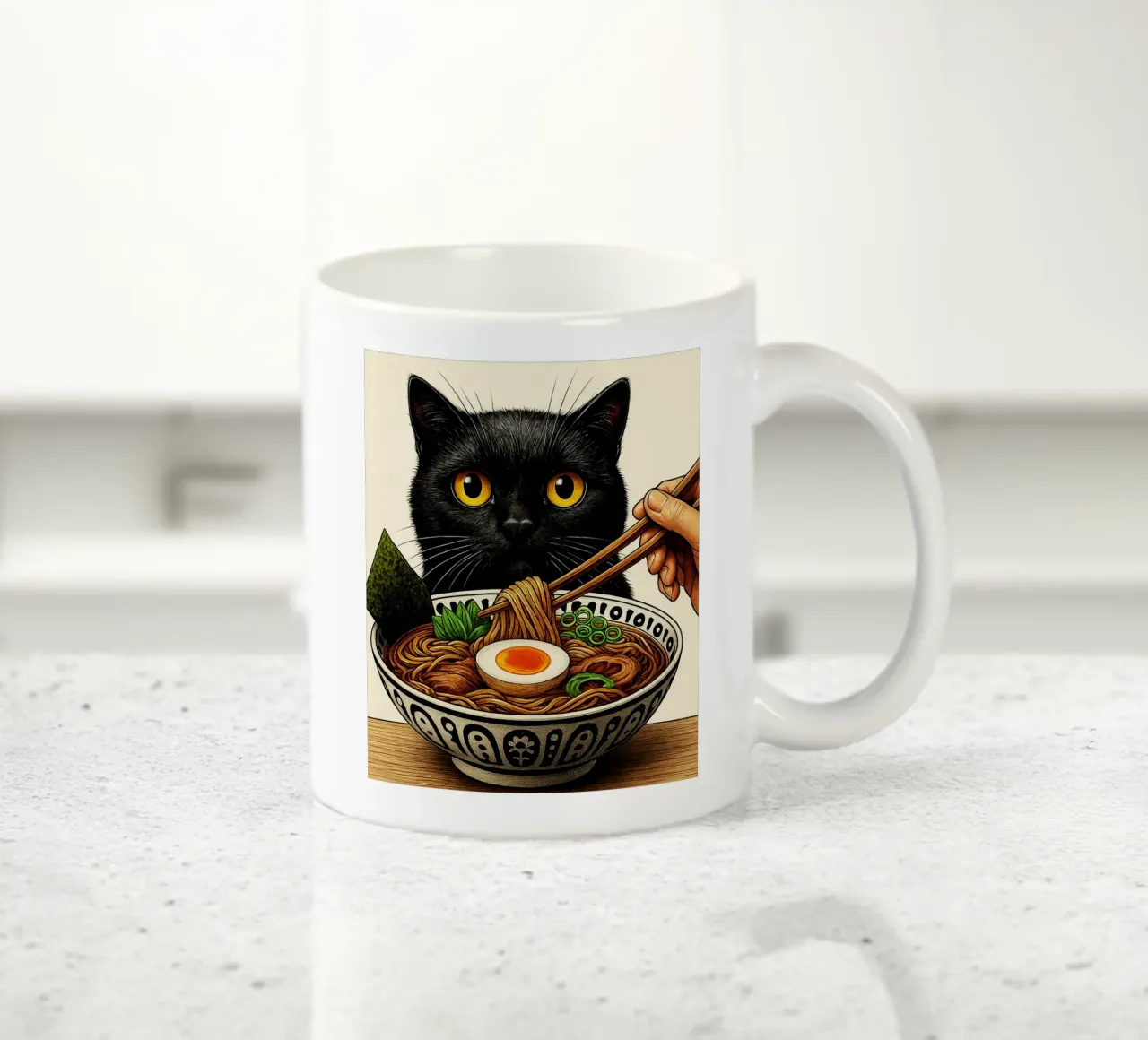 Black Cat hopend op Ramen-kunstontwerp keramische mok van the gondals