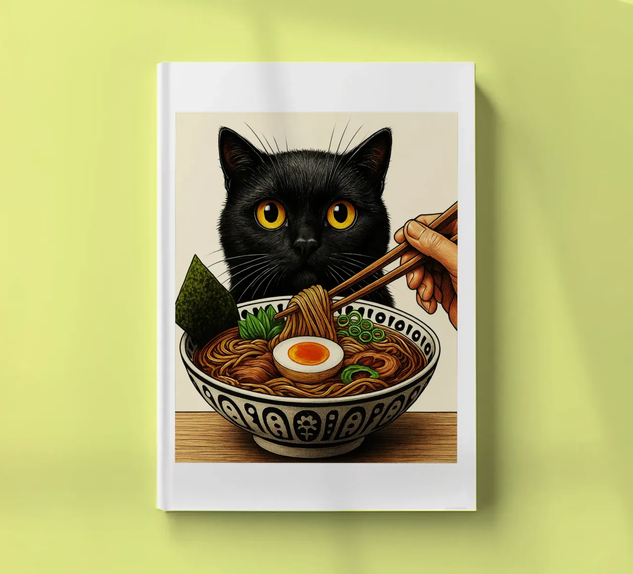 Black Cat Hoping for Ramen art design notebook by the gondals
