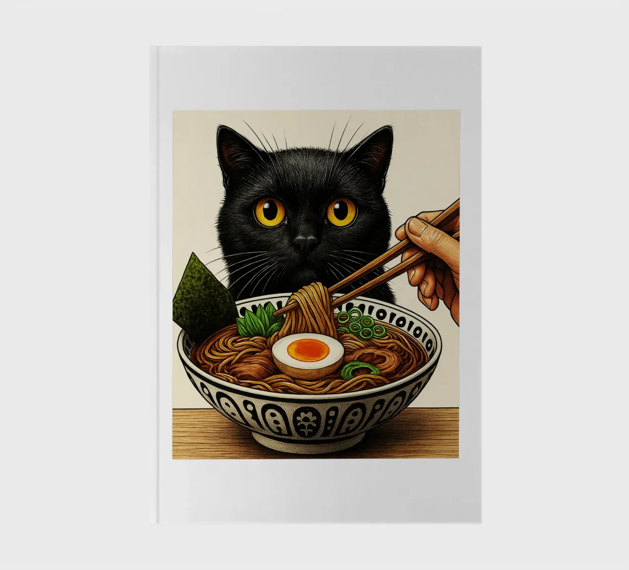 Black Cat Hoping for Ramen art design notebook by the gondals