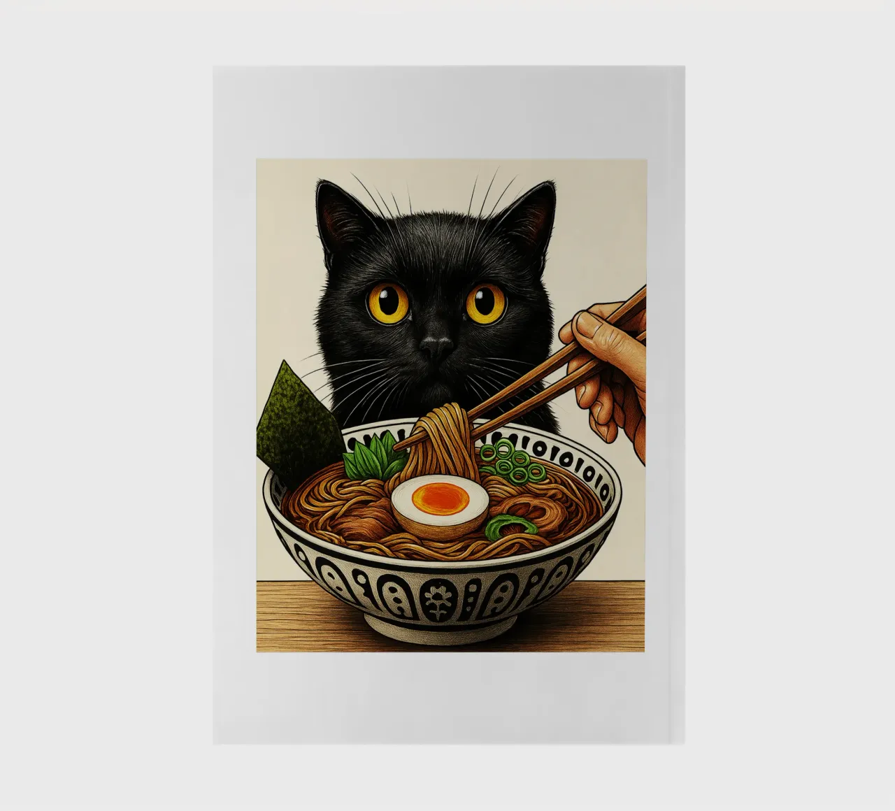 Black Cat Hoping for Ramen art design notebook by the gondals