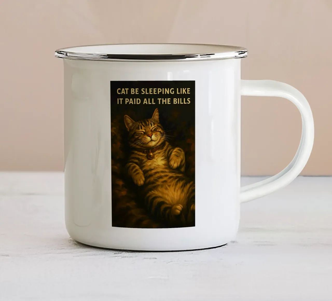 Umorismo divertente sul gatto pigro che dorme tazza in smalto da the gondals