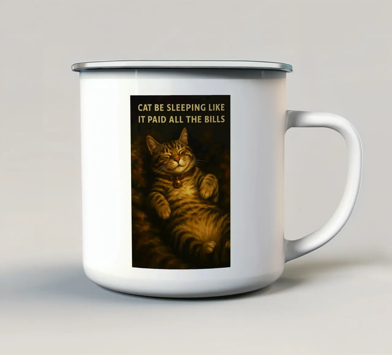 Umorismo divertente sul gatto pigro che dorme tazza in smalto da the gondals