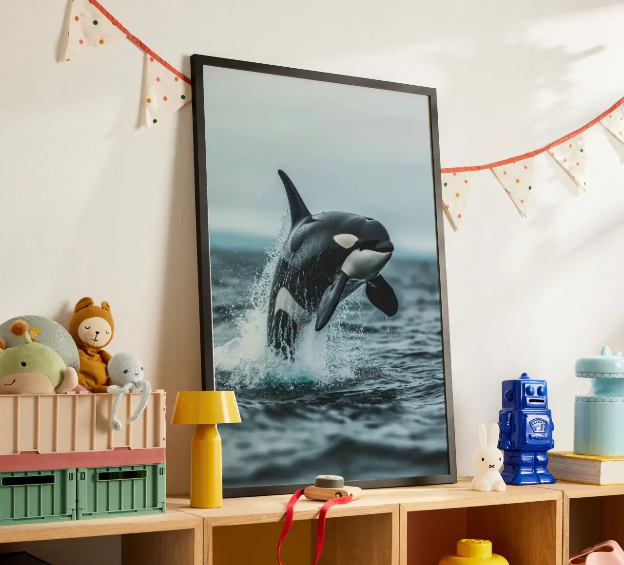 orca oceano schizzi d'acqua poster con telaio in alluminio da Kirsten C Nolan