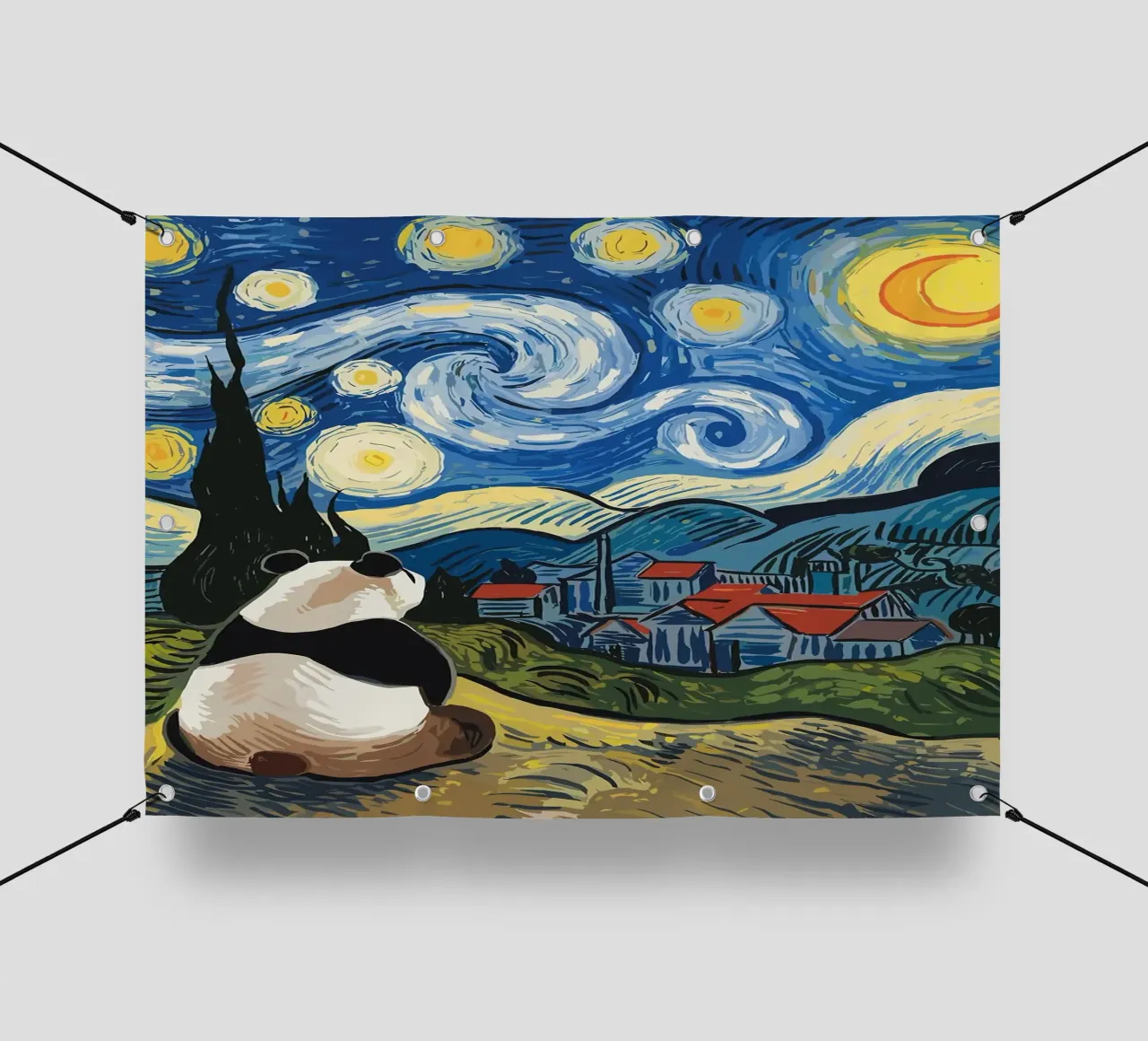 panda cielo stellato luna crescente telo in pvc da Kirsten C Nolan