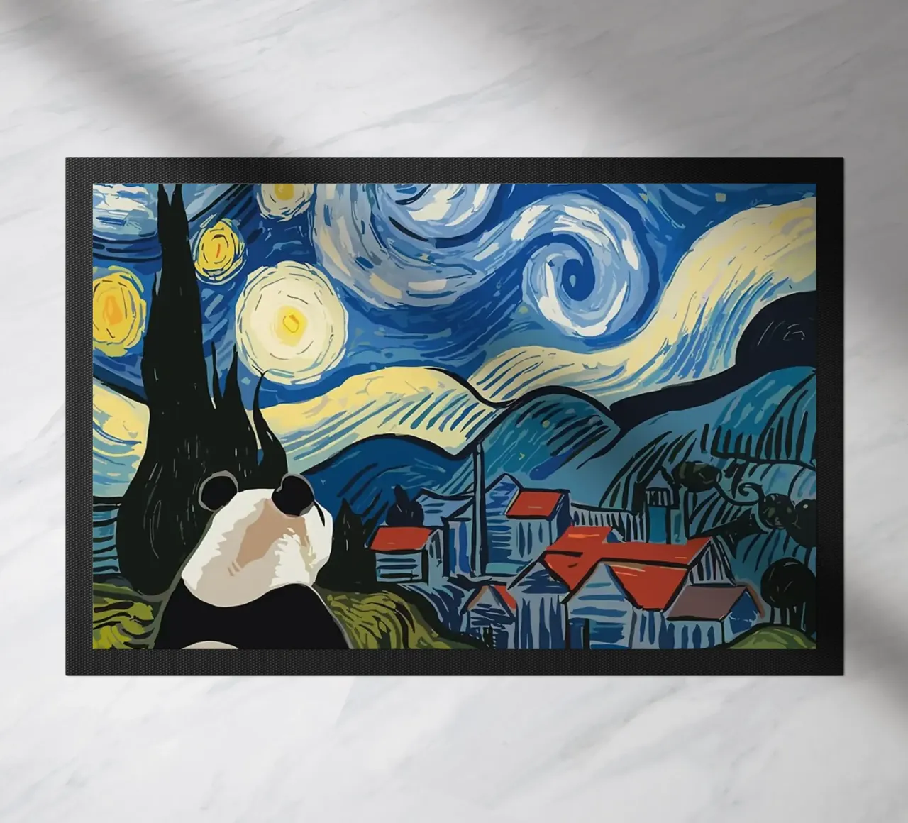 panda cielo stellato luna crescente zerbino da Kirsten C Nolan